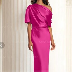 Fuchsia Draped Shoulder Gown